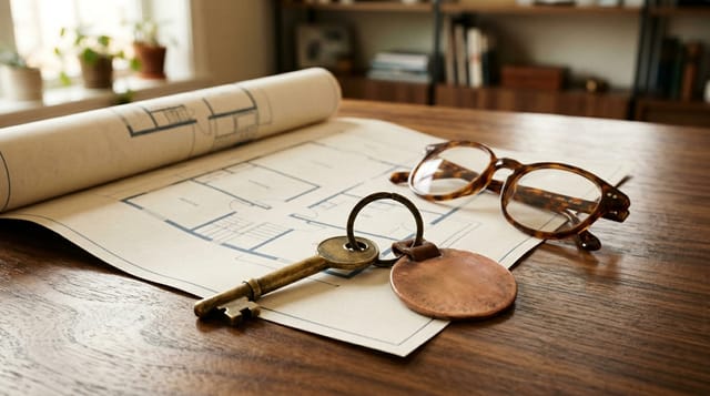 Illustration of a house key alongside mortgage paperwork, symbolizing home financing after bankruptcy